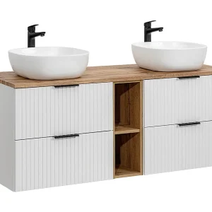 Dubbele wastafel 140cm 2 nissen Adriel Wit Dubbele wastafel 140cm 2 nissen Adriel Wit