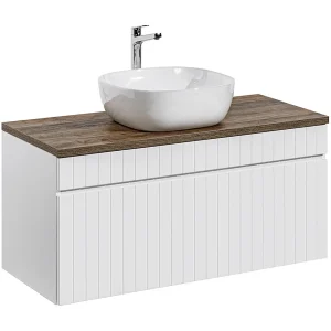 Enkele wastafel 100cm Zelie Wit en Hout Enkele wastafel 100cm Zelie Wit en Hout