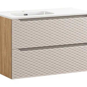 Elora Beige en hout enkel wastafelmeubel met inzet waskom, links 90cm Elora Beige en hout enkel wastafelmeubel met inzet waskom, links 90cm