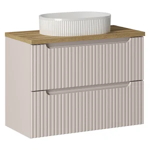 Enkele wastafel 80cm 2 lades Riva Kasjmier en Hout Enkele wastafel 80cm 2 lades Riva Kasjmier en Hout