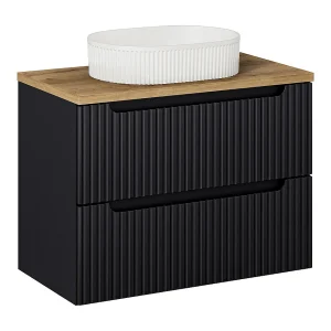 Meuble simple vasque 80cm 2 tiroirs Riva Noir et Bois