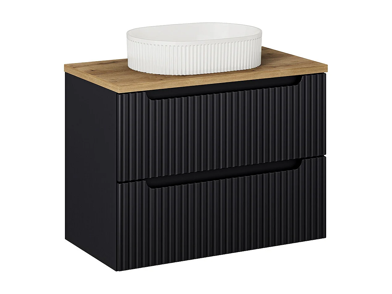 Meuble simple vasque 80cm 2 tiroirs Riva Noir et Bois