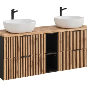 Dubbele wastafel 140cm 2 nissen Gaia Wood en Zwart Dubbele wastafel 140cm 2 nissen Gaia Wood en Zwart