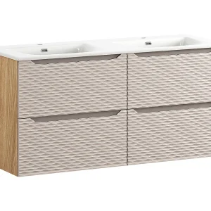 Elora Beige en hout 120cm dubbele wastafel met 4 laden Elora Beige en hout 120cm dubbele wastafel met 4 laden
