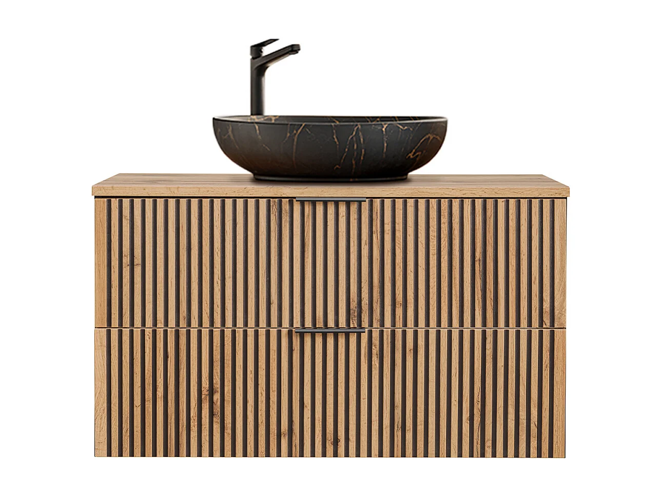 Enkele wastafel 100cm Gaia Wood en Zwart - Zwarte wastafel