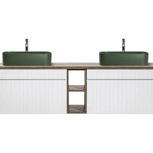 Dubbele wastafel 180cm 2 nissen Zelie Wit Hout en Groen Dubbele wastafel 180cm 2 nissen Zelie Wit Hout en Groen