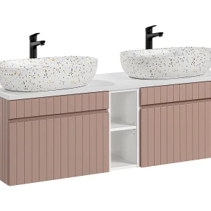 Dubbele wastafel 140cm 2 nissen Zelie Roze en Wit Dubbele wastafel 140cm 2 nissen Zelie Roze en Wit