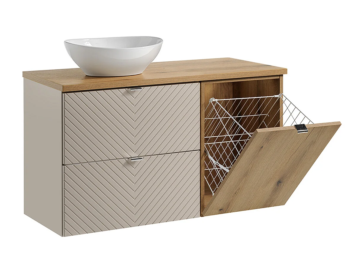 Enkele wastafel 100cm Manoa Cashmere en houten wasmand