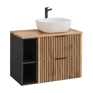 Enkele wastafel 80cm 2 nissen Gaia Wood en Zwart Enkele wastafel 80cm 2 nissen Gaia Wood en Zwart