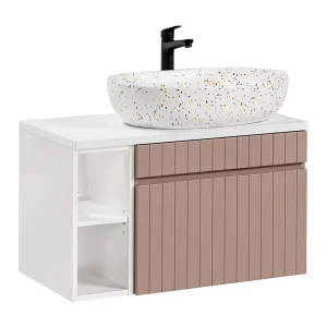 Enkele wastafel 80cm 2 nissen Zelie Roze en Wit Enkele wastafel 80cm 2 nissen Zelie Roze en Wit