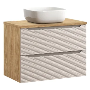 Elora Beige en hout enkele wastafel 80cm Elora Beige en hout enkele wastafel 80cm