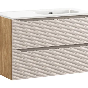 Elora Beige en hout enkel wastafelmeubel met rechte inbouwwastafel 90cm Elora Beige en hout enkel wastafelmeubel met rechte inbouwwastafel 90cm