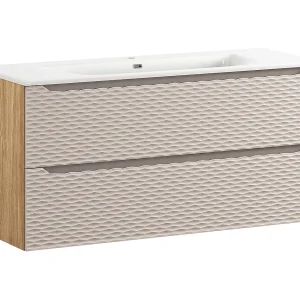 Elora Beige en hout enkele wastafel 120cm 2 lades Elora Beige en hout enkele wastafel 120cm 2 lades
