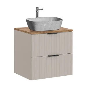 Enkele wastafel met steeneffect 60cm Adriel Cashmere en Hout Enkele wastafel met steeneffect 60cm Adriel Cashmere en Hout