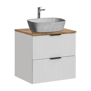 Enkele wastafel 60cm Adriel Wit met steeneffect Enkele wastafel 60cm Adriel Wit met steeneffect