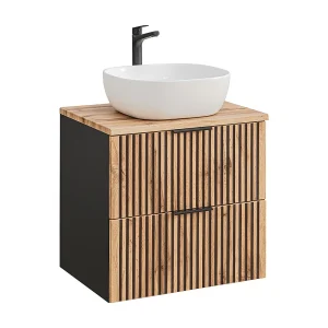 Gaia Wood en Zwart solitaire wastafel 60cm Gaia Wood en Zwart solitaire wastafel 60cm