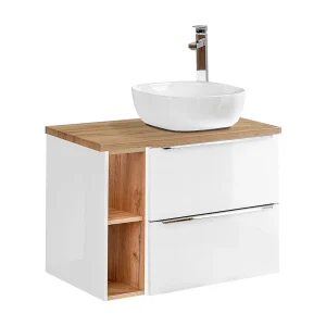Enkele wastafel 80cm 2 nissen April Wit en Hout Enkele wastafel 80cm 2 nissen April Wit en Hout