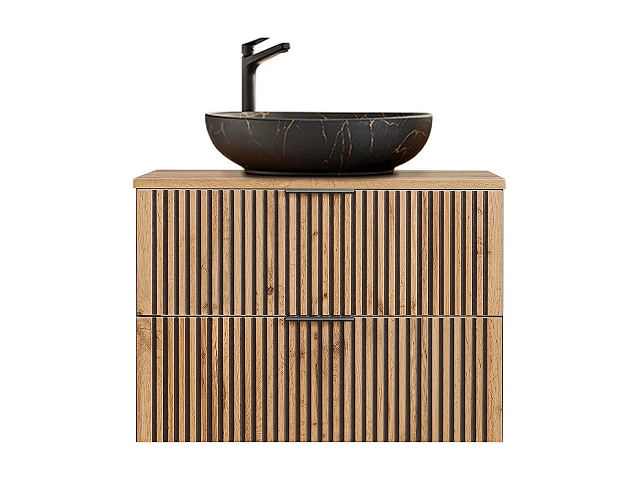 Enkele wastafel 80cm Gaia Wood en Zwart - Zwarte wastafel