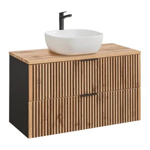 Gaia Wood en Zwart enkele wastafel 100cm Gaia Wood en Zwart enkele wastafel 100cm