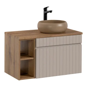 Enkele wastafel 80cm 2 nissen Zelie Kasjmier en Hout Enkele wastafel 80cm 2 nissen Zelie Kasjmier en Hout