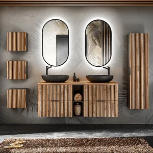 Gaia Hout en Zwart badmeubel 140cm 2 nissen Gaia Hout en Zwart badmeubel 140cm 2 nissen