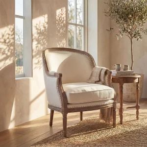Fauteuil van linnen ALIENOR – beige – 100% linnen Fauteuil van linnen ALIENOR – beige – 100% linnen
