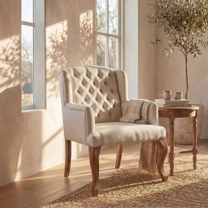 Fauteuil met armleuningen van stof PARUNA – Beige – Bergère stijl Fauteuil met armleuningen van stof PARUNA – Beige – Bergère stijl