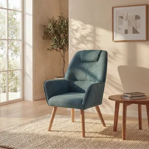 Vaste fauteuil van eendgroene stof. Scandinavische stijl. OSIMO Vaste fauteuil van eendgroene stof. Scandinavische stijl. OSIMO