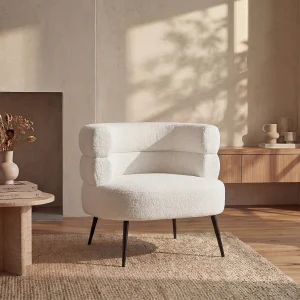Fauteuil met afwerking van witte boucléstof CAMEDO Fauteuil met afwerking van witte boucléstof CAMEDO