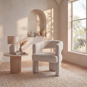 Fauteuil in beige textuurstof FONTANOVA Fauteuil in beige textuurstof FONTANOVA