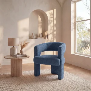 Fauteuil in blauwe textuurstof FONTANOVA Fauteuil in blauwe textuurstof FONTANOVA