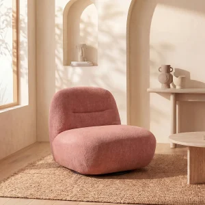 Draaifauteuil van terracottakleurige stof met textuur POZETI Draaifauteuil van terracottakleurige stof met textuur POZETI