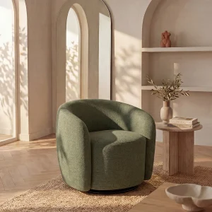 Draaifauteuil van olijfgroene stof met textuur VEREIDE Draaifauteuil van olijfgroene stof met textuur VEREIDE
