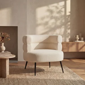 Fauteuil van beige stof met poten van metaal met design-stijl CAMEDO Fauteuil van beige stof met poten van metaal met design-stijl CAMEDO