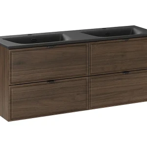 Dubbele wastafel 120 cm Elias Donker hout – Zwarte wastafel