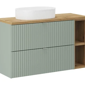 Enkele wastafel 100cm 2 laden 2 nissen Jade Groen en Hout Enkele wastafel 100cm 2 laden 2 nissen Jade Groen en Hout