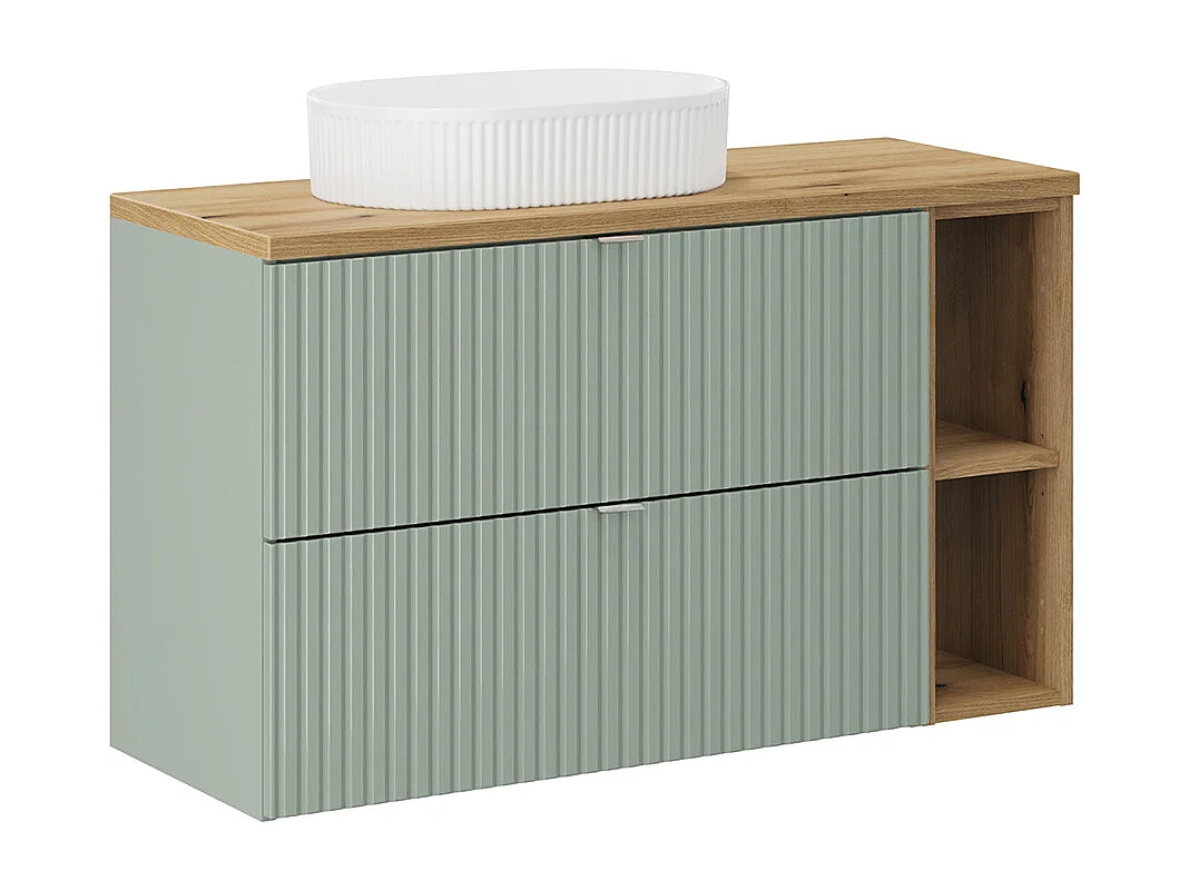 Enkele wastafel 100cm 2 laden 2 nissen Jade Groen en Hout