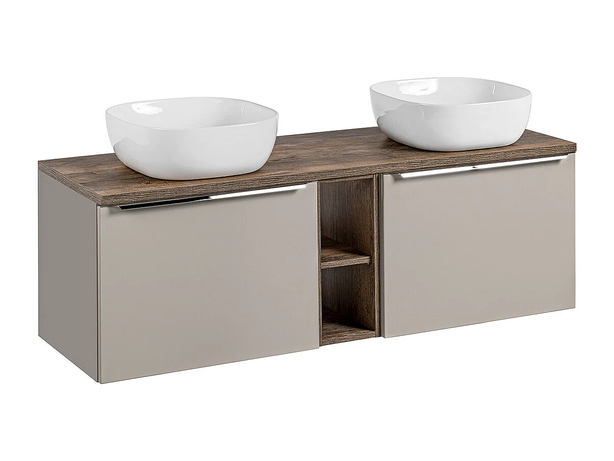 Dubbele wastafel 140cm 2 nissen Éros Taupe