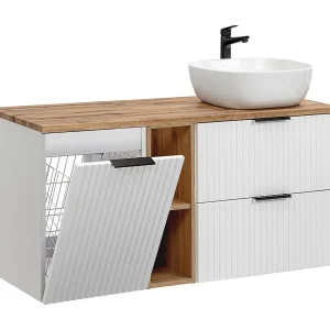 Enkele wastafel 120cm 2 nissen wasmand Adriel Wit Enkele wastafel 120cm 2 nissen wasmand Adriel Wit