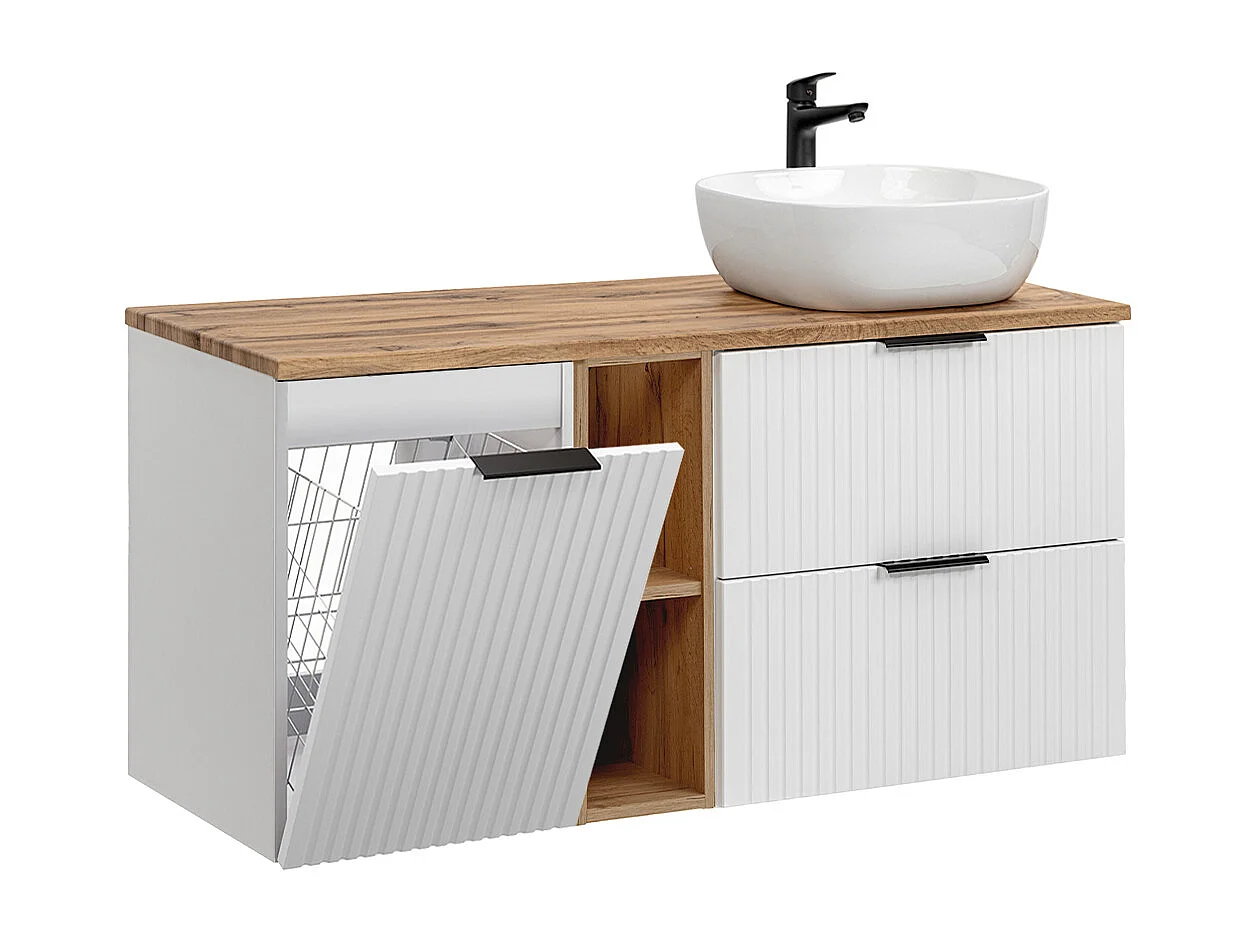 Enkele wastafel 120cm 2 nissen wasmand Adriel Wit
