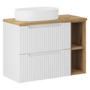 Enkele wastafel 80cm 2 laden 2 nissen Riva Wit en Hout