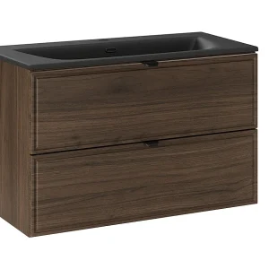 Elias 80cm enkele wastafel Donker hout – Zwarte wastafel Elias 80cm enkele wastafel Donker hout – Zwarte wastafel