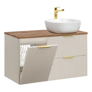 Enkele wastafel 100cm Adriel Cashmere en Wood wasmand Enkele wastafel 100cm Adriel Cashmere en Wood wasmand