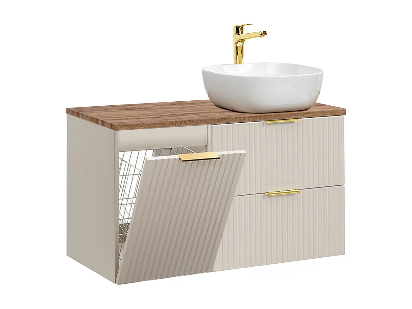 Enkele wastafel 100cm Adriel Cashmere en Wood wasmand