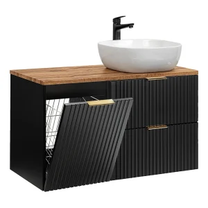 Enkele wastafel 100cm Adriel Zwart en Hout Wasmand Enkele wastafel 100cm Adriel Zwart en Hout Wasmand