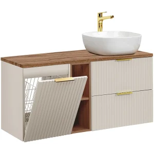 Enkele wastafel 120cm 2 nissen wasmand Adriel Kasjmier en Hout Enkele wastafel 120cm 2 nissen wasmand Adriel Kasjmier en Hout