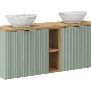 Dubbele wastafel 140cm 4 deuren 2 nissen Jade Groen en Hout Dubbele wastafel 140cm 4 deuren 2 nissen Jade Groen en Hout