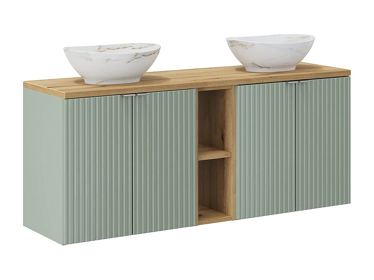 Dubbele wastafel 140cm 4 deuren 2 nissen Jade Groen en Hout