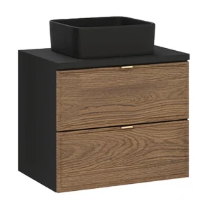 Elena 60cm enkele wastafel Hout en zwart Elena 60cm enkele wastafel Hout en zwart