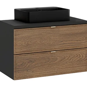 Elena 80cm enkele wastafel Hout en zwart Elena 80cm enkele wastafel Hout en zwart